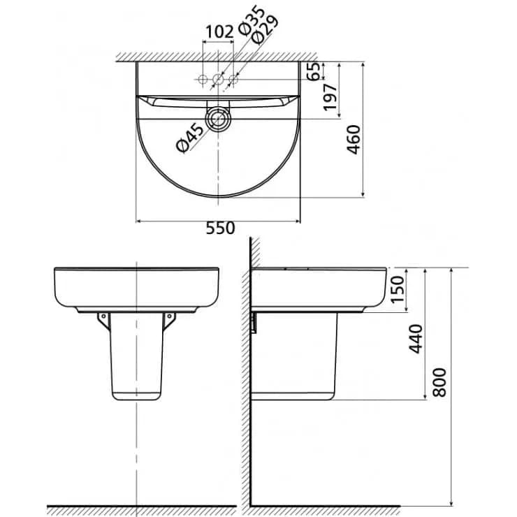 Lavabo American Standard 0553-WT-0740-WT Treo Tường Concept