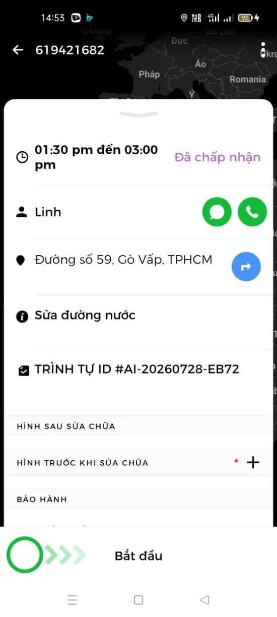 Sau khi hoàn thành sửa đường ống nước tại Gò Vấp — thợ Lê Đăng Tuấn