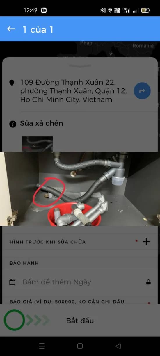 Trước sửa bồn rửa chén tại phường Thạnh Xuân, Quận 12 — thợ Lê Đăng Tuấn