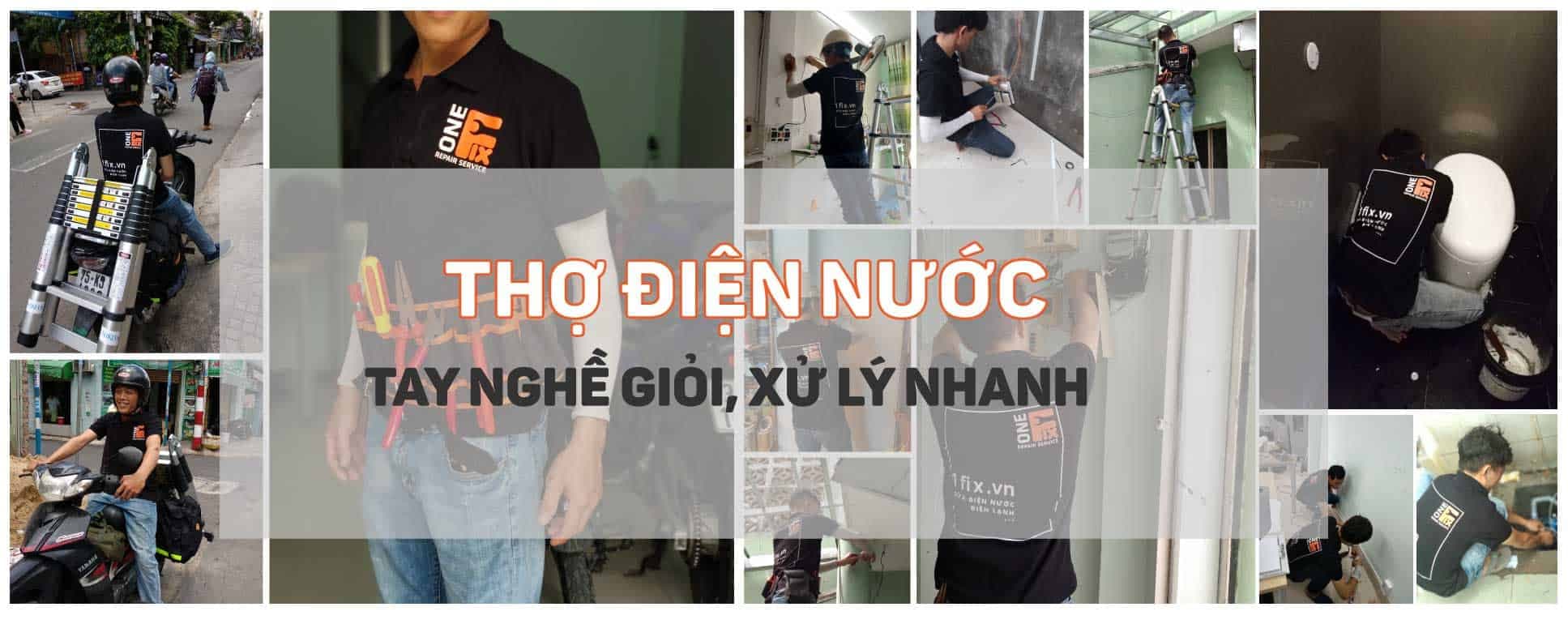 Thợ điện nước 1Fix đang sửa chữa tại nhà khách hàng