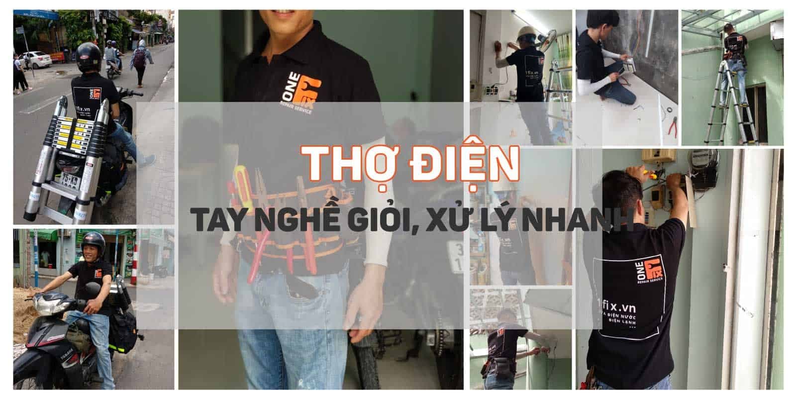 Thợ điện 1Fix đang kiểm tra tủ điện tại nhà khách hàng