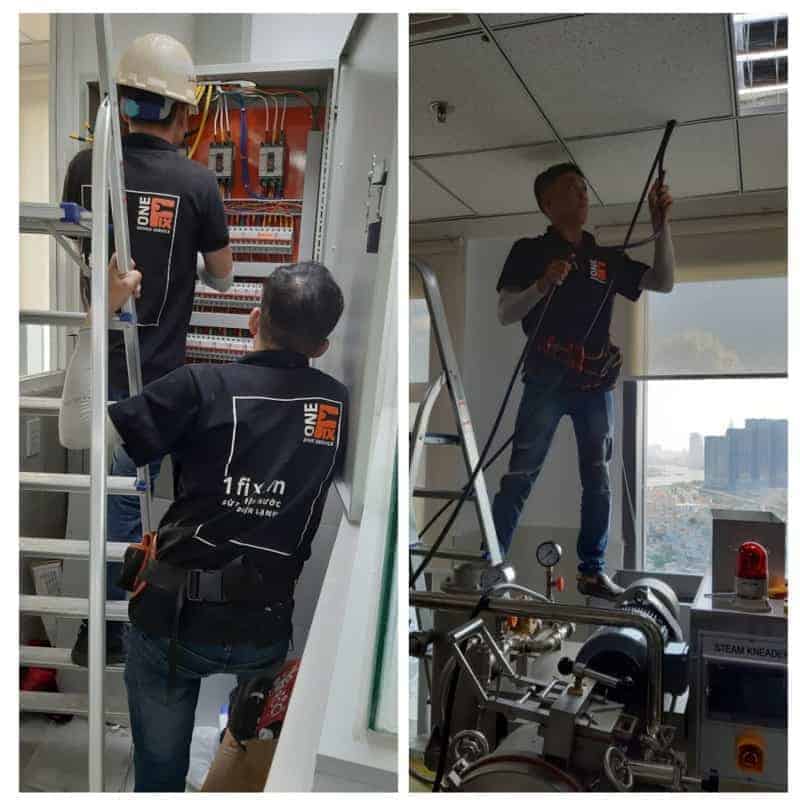 Thợ 1Fix đang lắp đặt và đấu nối hệ thống tủ điện 3 pha chuyên nghiệp tại TPHCM